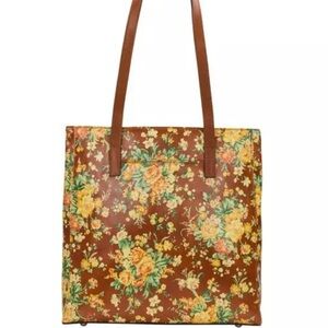Patricia Nash VIANA Printed Leather Tote Vintage Botanical Garden Brown Floral